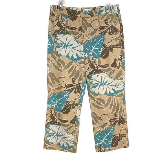 Loft Tropical Floral Cropped Pants Size 10 Beige, Teal and Brown Print, Two Fron - Picture 1 of 12